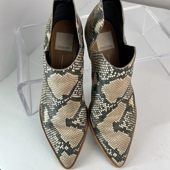 Dolce Vita Sonni Snakeskin Leather Ankle Booties Pointed Toe Block Heel Size 7.5 - Picture 9 of 16